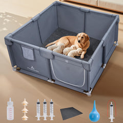 Pawtenda caja de cría espaciosa para madres y cachorros, diseño seguro.