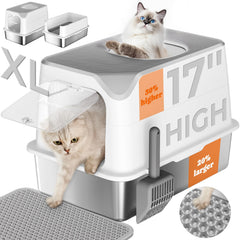 Pawtners caja de arena metalica frontal de entrada para privacidad y control de olores.