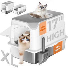 Pawtners caja litter acero inoxidable, entrada frontal para fácil acceso y control de desorden