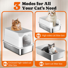 Pawtners caja litter acero inoxidable, salida superior para limpieza rápida