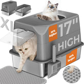 Pawtners, vista frontal de la caja de arena de acero inoxidable XL, ideal para privacidad y olores.