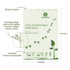 Pawtopia: bolsas compostables de almidón vegetal, 9x13 cm.