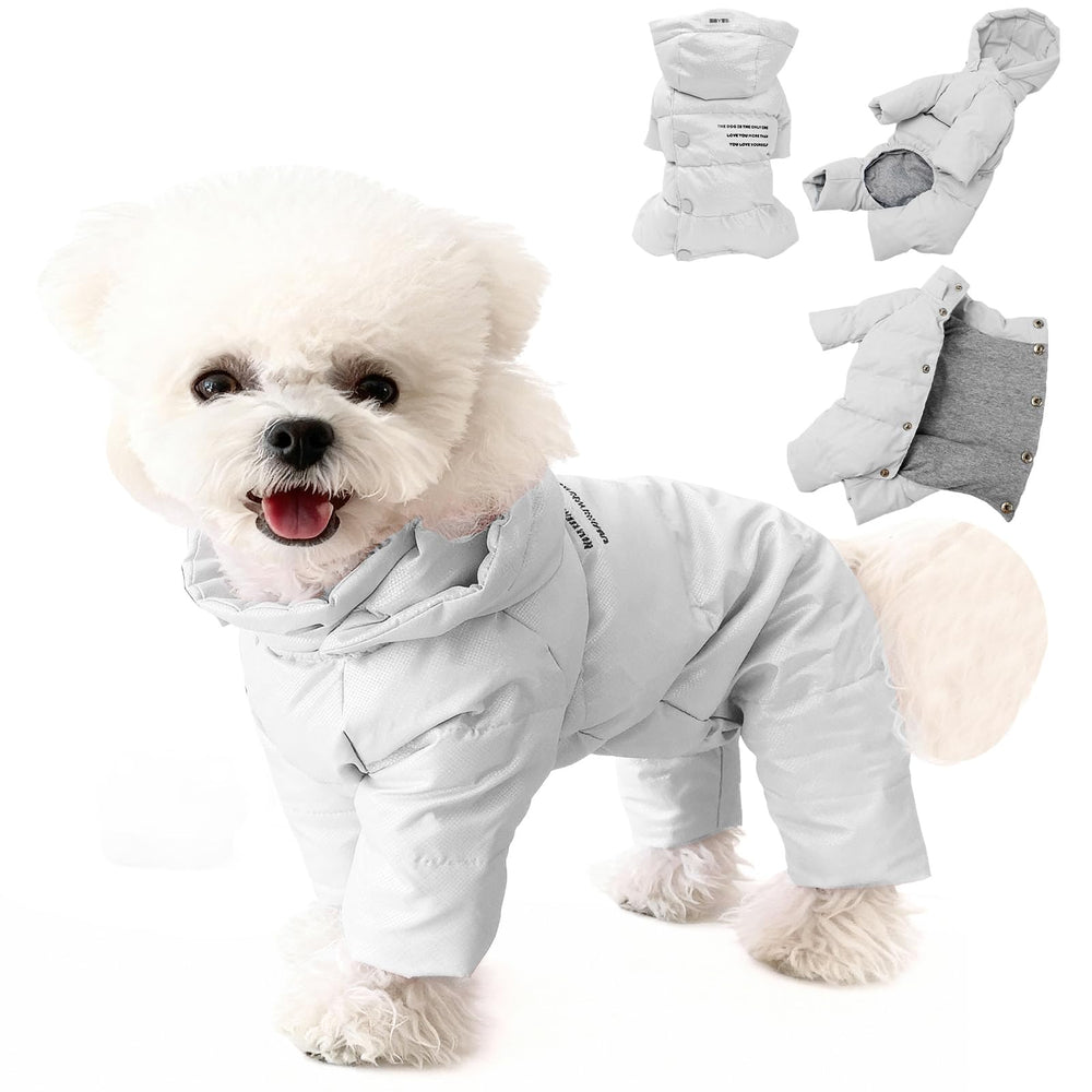 PawUnion abrigo para perro con cobertura de cuatro patas y pluma de pato blanco, calor duradero