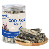 PAWUP Rollos de piel de bacalao para perros: snack con Omega-3 para pelaje saludable.