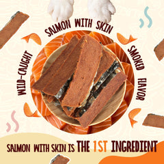 PAWUP salmón jerky ahumado, premio sabroso para entrenamiento.
