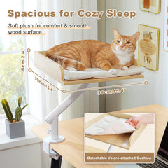 PAWZ Road Cama escritorio gato beige, montaje con abrazadera ajustable para bordes.