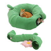 PAWZ Road tunel cactus para gatos con cojín floral rosado, ideal para juego.
