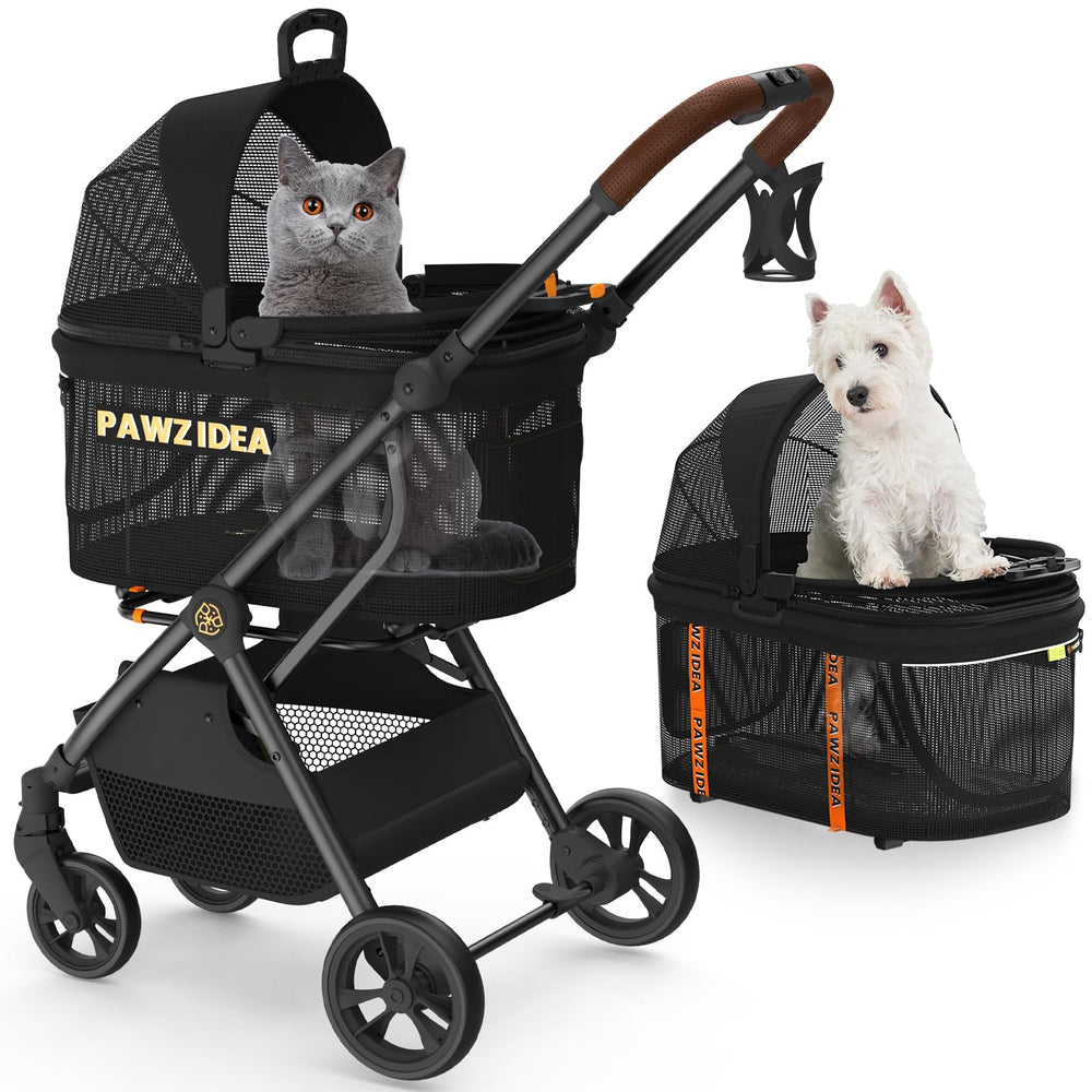 PAWZIDEA cochecito para mascotas 4 en 1 en exterior para paseos cómodos