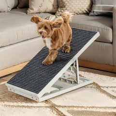 Pawzone rampa para perros con alturas ajustables ayuda a subir a la cama sin esfuerzo.
