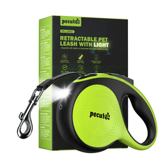Pecute: correa retráctil con luz LED integrada para paseos seguros en la noche.