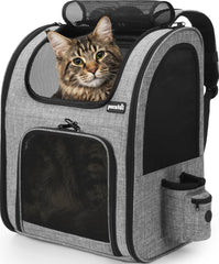 Mochila Pecute para gato con ventanas de malla amplias para buena ventilación.