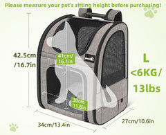 Pecute mochila portamascotas expansible ofrece más espacio para descansar.