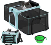 Transportín Pecute expandible para gatos, ideal para viajar con comodidad.