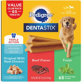 Pedigree Dentastix: paquete de 65 mordiscos para limpieza entre dientes y aliento.