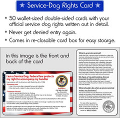 Caja Pelto con 50 tarjetas ADA para derechos civiles del perro de servicio.