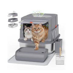 Caja de arena PELUMOZ XXL vista frontal, ideal para gatos grandes