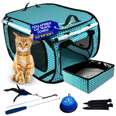 Transportín Pet Fit For Life XL turquesa a cuadros para coche, diseño plegable.