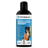 Pet Honesty shampoo con chlorhexidina para perro; botella frontal para limpieza suave.