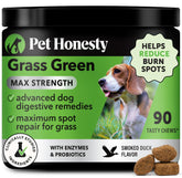 Pet Honesty Grass Green Max, primer plano de la botella, ingredientes confiables.