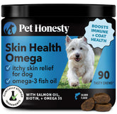 Pet Honesty Omega Skin Health chews en envase, apoyo potencial para piel.