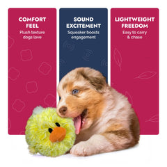 Pet Lou DOG'Z bola con chirrido amarillo, diseño duradero para juegos interactivos.