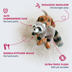 Pet Lou RAC-8 mapache peluche con detalles bordados seguros para juego sin piezas duras.