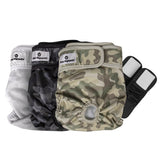 Pet Parents Pañales lavables para perros mediano camuflaje, ajuste cómodo para juego y paseo.