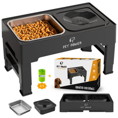 PET POWER cuenco elevado para perros, acero inoxidable duradero y cómodo para comer.
