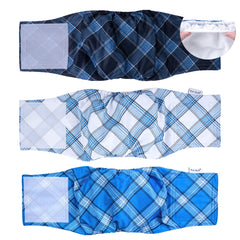 Bandas para vientre Pet Soft XL con diseño azul a cuadros para perros machos.