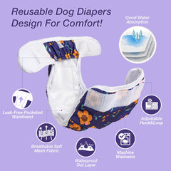 Pañales Pet Soft con diseño floral para perras, protección y estilo.