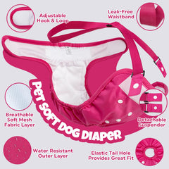 Pet Soft pañales hembra con velcro ajustable y suspensores