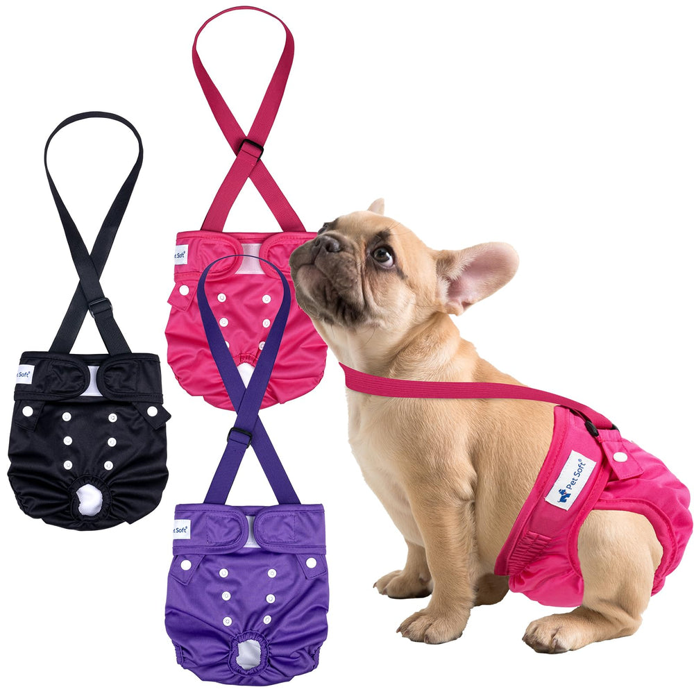 Pet Soft pañales para perra con suspensores, ajuste cómodo para paseos y juegos