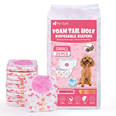 Pañales Pet Soft para perro femenino con ajuste de agujero de cola para mayor comodidad.