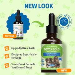 Pet Wellbeing Detox Gold, gotero para dosis fácil en perros.