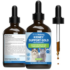 Pet Wellbeing Kidney Support Gold: vertido de botella para iniciar la dosis diaria y promover hidratación