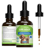 Pet Wellbeing Life Gold para perros, botella del suplemento, apoyo inmunitario natural.