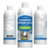 Pet Wellbeing Mushroom Immune Gold, botella de líquido para gatos, apoyo inmune diario.