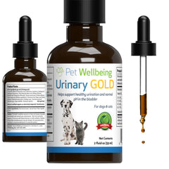 Pet Wellbeing Urinary Gold: botella para dosis diaria fácil de usar.