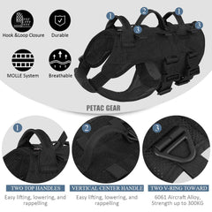 Arnés PETAC GEAR con MOLLE y parches para equipamiento adicional.