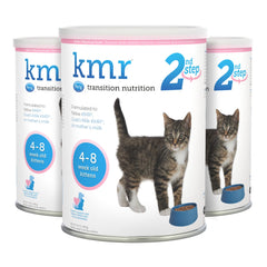 PetAg KMR 2nd Step: empaque de tres latas para gatitos en transición.