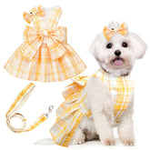 Vestido PETCARE de cuadros con perlas para perros, ideal para salidas elegantes