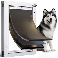 PETCOMING puerta para perros con marco de aluminio blanco y diseño duradero