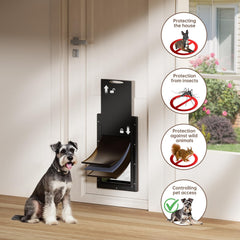 PETCOMMING puerta para perros con 2 pestañas magnéticas y panel de cierre.