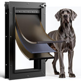 PETCOMING puerta para perros XL vista frontal muestra marco de aluminio resistente