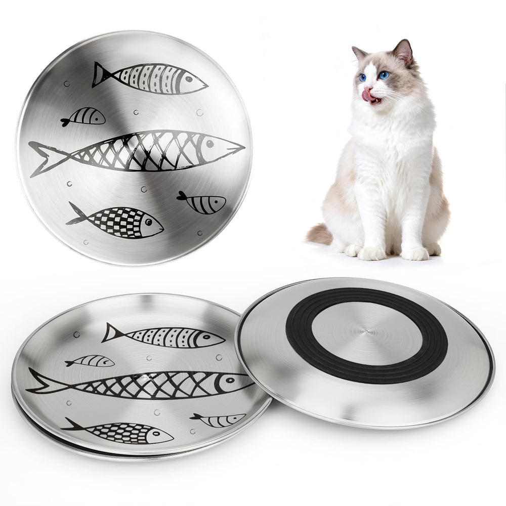 Petdream cuenco de acero inoxidable con patrón pez, cómodo para comer sin presión en el hocico.