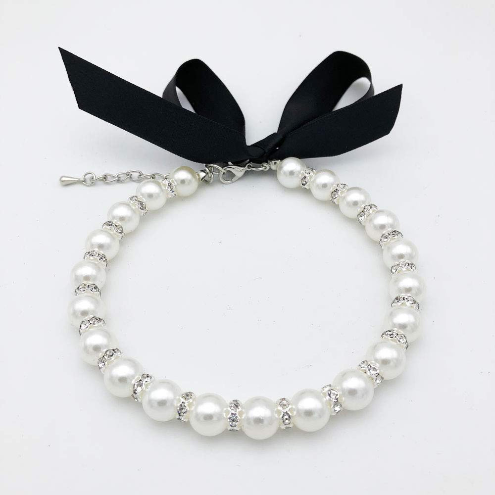 PETFAVORITES collar diamante perlas para perro blanco, look elegante para paseos