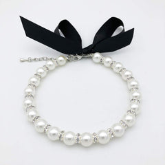 PETFAVORITES collar diamante perlas para perro blanco, look elegante para paseos