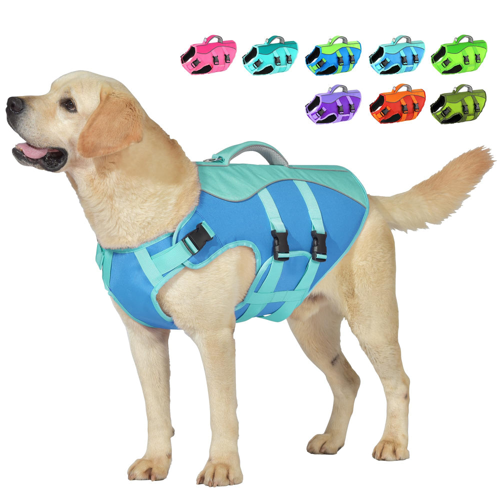 Petglad chaleco salvavidas para perro con asa de rescate, azul y XS