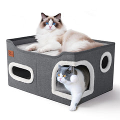Petizer casa para gatos de interior con cama cueva plegable para descansos cómodos