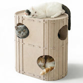 PETKARAY casa para gatos de dos niveles en fieltro gris, ideal para trepar y descansar